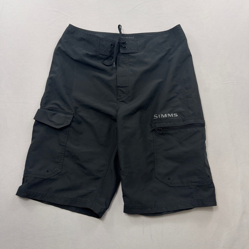 Simms Fishing Shorts SolarFlex Cargo Pockets Black Mens Size 32